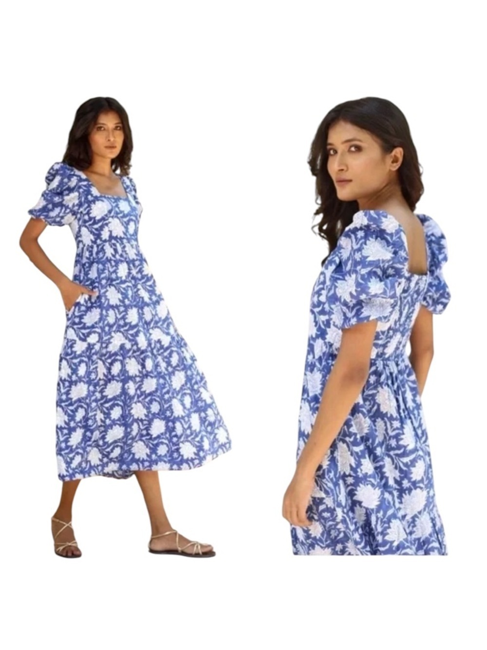 Monsoon and Beyond Estella Cotton Dress in Blue Rohida Size S